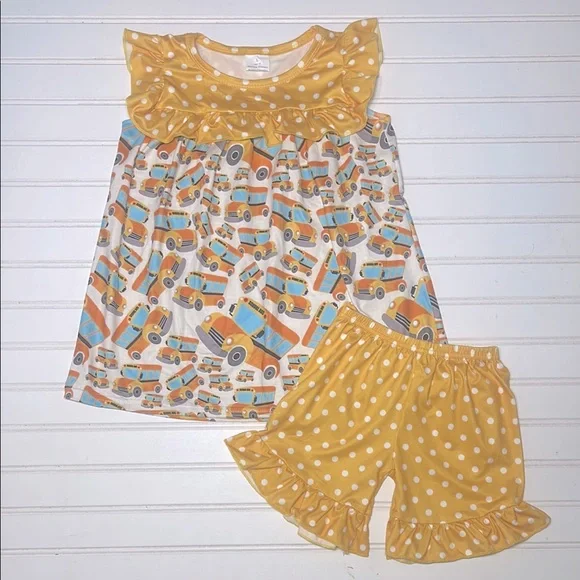 BOUTIQUE EUC Stretchy School Bus Dress Tunic & Shorts Matching Set